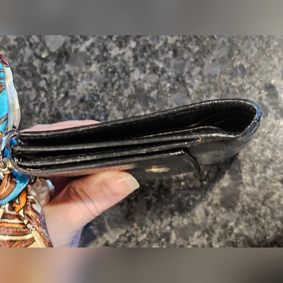 Burberry Black Pebbled Leather Nova Check Wallet w/Faux Pearl Strap/Twilly Added - Picture 5 of 13